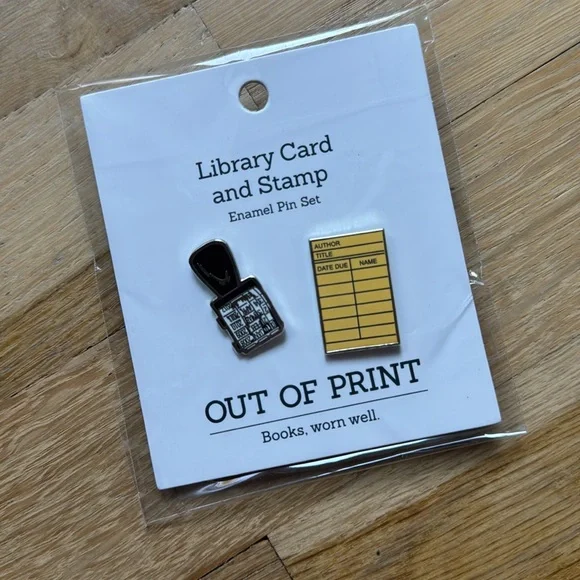 NWT bundle of 3- Out of Print -Yellow Library Card Socks, Enamel Pins & Bookmark - Picture 7 of 9